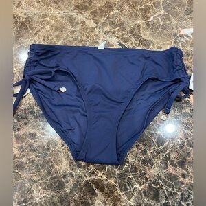 NWT- Anne Cole Bikini Bottom- Size M- Navy- Ruched Side